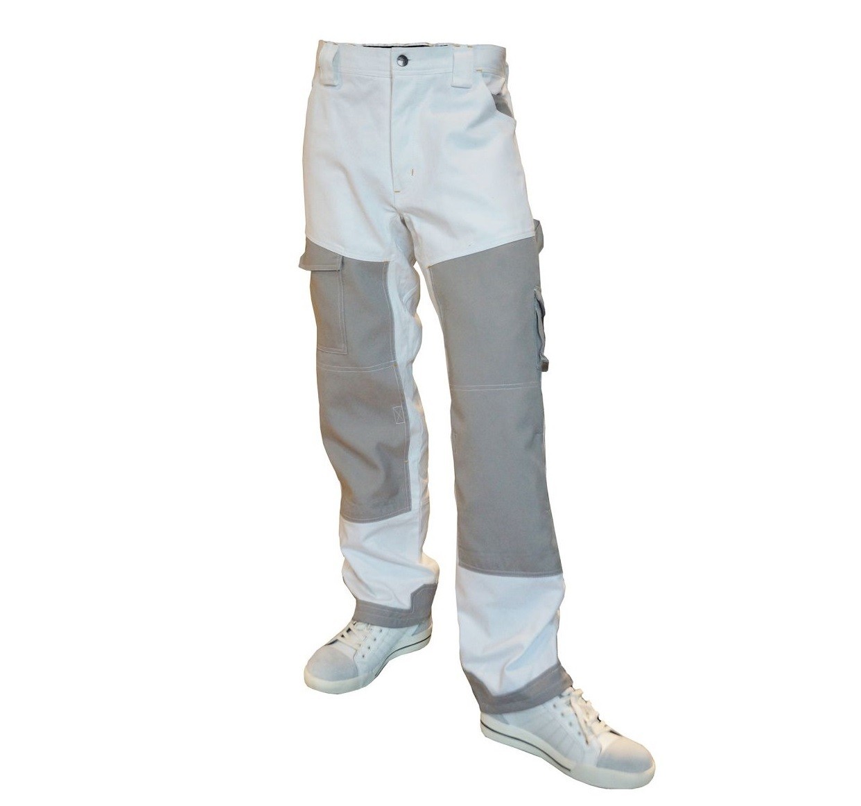 Werkbroek Be-Wear DLX wit-grijs