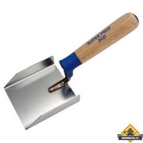 Hoekschop SUPER PROF ECO inwendig. opstaande kanten. 90x80x20mm RVS met HOUTEN greep