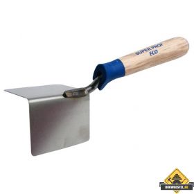Hoekschop SUPER PROF ECO uitwendig dubbeltje rond. radius 8 mm. 80x60mm RVS met HOUTEN greep