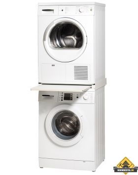 Tussenstuk met lade tbv wasmachine / droger aluminium rand