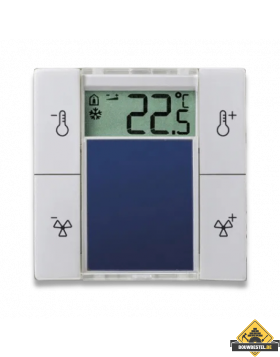 Opus Temperatuursensor met display in Systeem 55 afdekraam 4-weg schakelaar helder wit