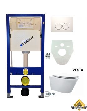 Geberit UP 100 Vesta Rimless wc + Flatline zitting + Delta 21 wit