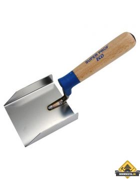 Hoekschop SUPER PROF ECO inwendig. opstaande kanten. 90x80x20mm RVS met HOUTEN greep