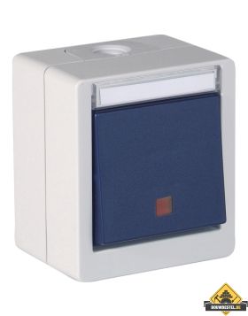 Opus Resist (puls)schakelaar met verlichting Controle schakelaar Uit/wissel, rode lens lichtgrijs/staalblauw