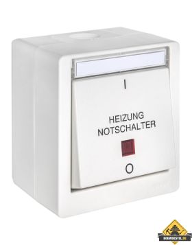 Opus Resist (puls)schakelaar met verlichting Verwarming noodstop 2-polig, rode lens helder wit