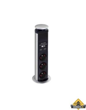 Pop-up stekkerblok met 3 stopcontacten en 2 USB