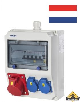 VOTHA wandverdeler - bedraad "WORMS" 1 x CEE 16 A, 2 x schuko 230 V, beveiligd