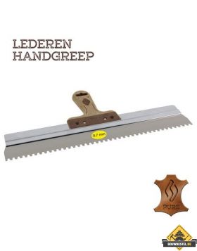 Spackmes SUPER PROF aluminium 480x0.7 mm RVS met LEDEREN-greep 7x9x3 mm getand