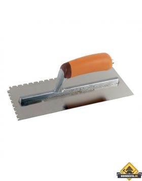 Lijmspaan Super Prof 280x120 mm RVS. driehoeksvertanding 9x5x7 mm met SUPERSOFT-handgreep