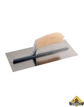 Pleisterspaan SUPER PROF 330x120x0.65 mm met houten handgreep. RVS