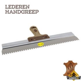 Spackmes SUPER PROF aluminium 480x0.7 mm RVS met LEDEREN-greep 7x9x3 mm getand