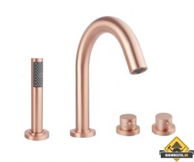 Wiesbaden Caral 4-gats badrandthermostaat geborsteld koper afbouwset