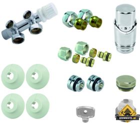 Set Radiator radiator onderblok compleet haaks (rechts) 16x2.0 met 15 knel