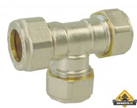 Knelkoppeling T-stuk 15mm Vernikkeld