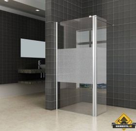 Wiesbaden zijwand + scharnierprofiel links 350x2000 10mm NANO gedeeltelijk matglas