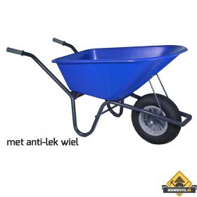 Tuin kruiwagen gecoat frame 100 Liter blauw softwiel (anti-lek band) - NL-fabricaat 