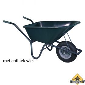 Tuin kruiwagen gecoat frame 100 Liter groen softwiel (anti-lek band) - NL-fabricaat