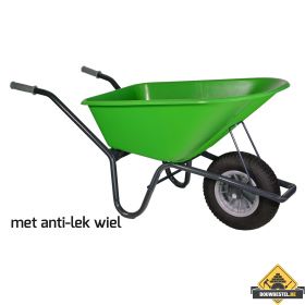 Tuin kruiwagen gecoat frame 100 Liter limegroen softwiel (anti-lek band) - NL-fabricaat 