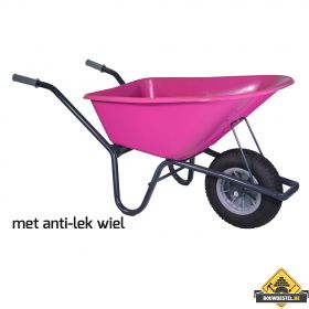 Tuin kruiwagen gecoat frame 100 Liter fuchsia softwiel (anti-lek band) - NL-fabricaat 