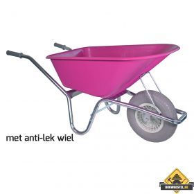 Tuin kruiwagen verzinkt frame 100 Liter fuchsia softwiel (anti-lek band) - NL-fabricaat 