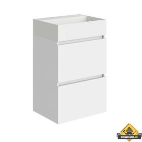 Mini onderkast met 2 laden 45 cm glans wit en wastafel keramiek glans wit