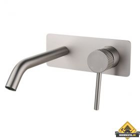 Ribbd inbouw-wastafelmengkraan eenhendel compleet geborsteld staal