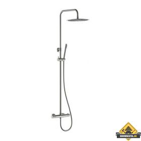 Ribbd thermostatische regendoucheset opbouw geborsteld staal