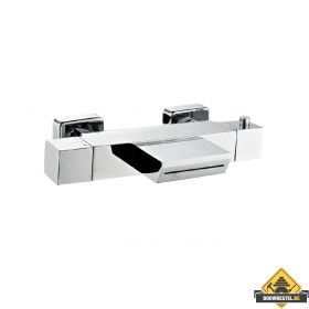 Thermostatische badmengkraan met waterval uitloop vierkant chroom (HELAAS NIET MEER LEVERBAAR)