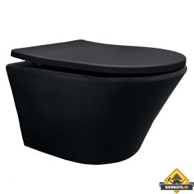 Vesta junior rimless wandcloset mat zwart met Shade Slim toiletzitting softclose en quick release mat zwart