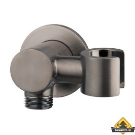 Wandaansluitbocht met kantelbare handdouchehouder rond 1/2" geborsteld staal