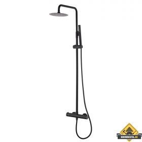 Wiesbaden 304 RVS douche-opbouwset thermostatische kraan | Mat-zwart
