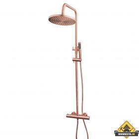 Wiesbaden Caral douche-opbouwset + thermostaatkraan | Geborsteld koper