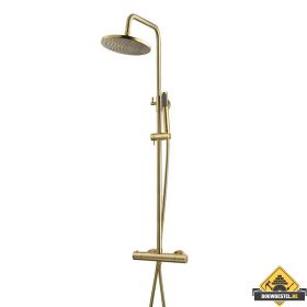 Wiesbaden Caral douche-opbouwset + thermostaatkraan | Geborsteld messing