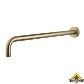 Wiesbaden gebogen douche-arm rond muur. 45cm | Geborsteld messing