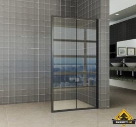 Wiesbaden inloopdouche Zwart raster+handdoekhouder 900x2000 10mm NANO glas