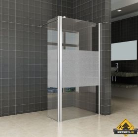 Wiesbaden zijwand + scharnierprofiel rechts 350x2000 10mm NANO gedeeltelijk matglas